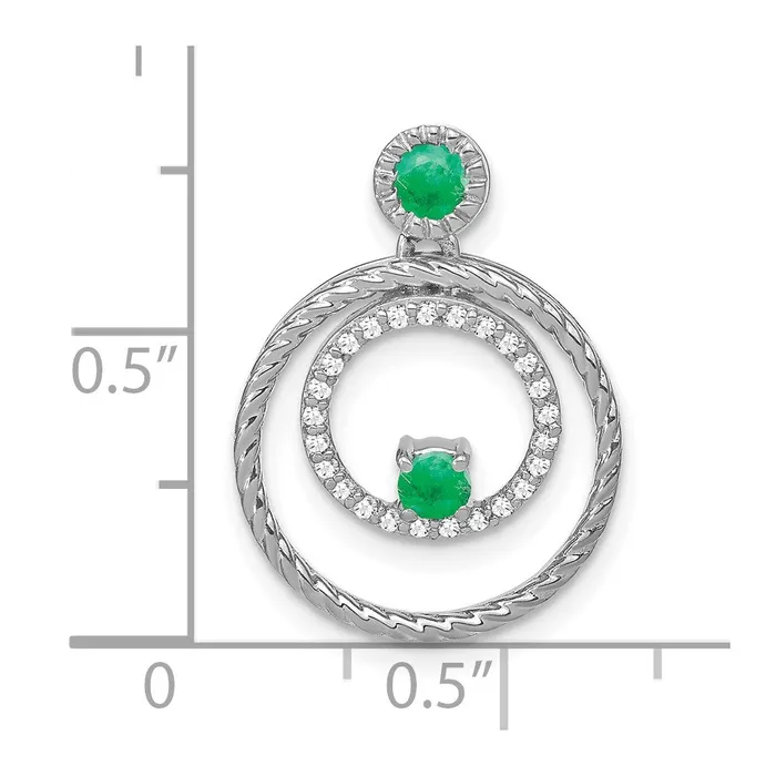 Necklaces Goldia 14k White Gold Emerald and Real Diamond Circles Pendant