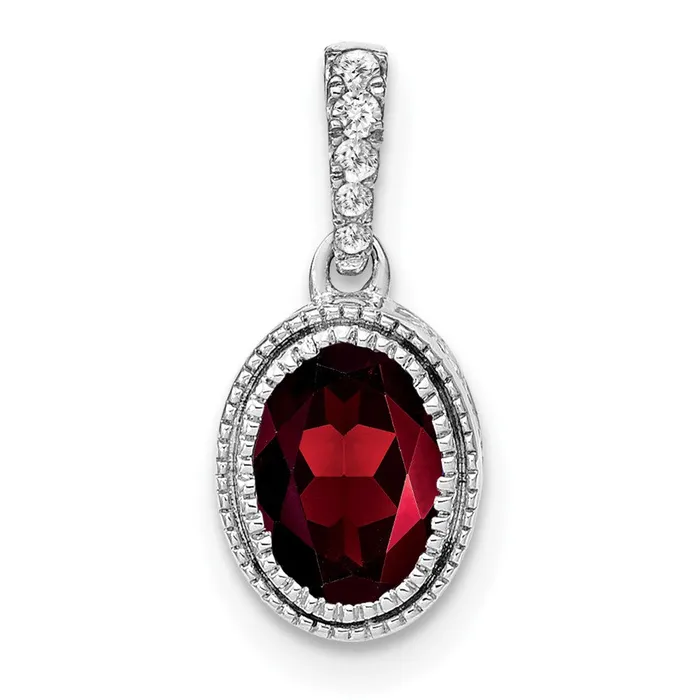Necklaces Goldia 14k White Gold Oval Garnet and Real Diamond Pendant