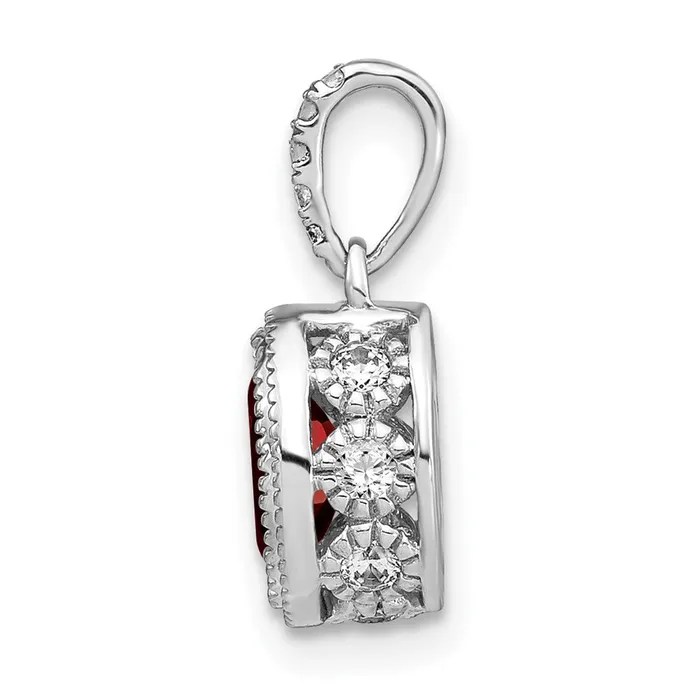 Necklaces Goldia 14k White Gold Oval Garnet and Real Diamond Pendant