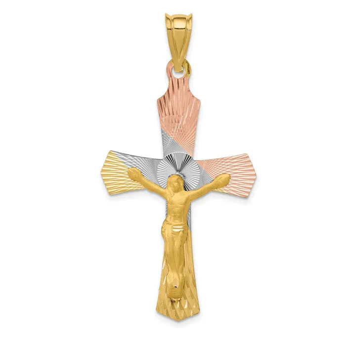 Necklaces Goldia 14k Yellow Rhodium Gold wRose and White Rhodium Crucifix Cross Pendant Necklaces Goldia 14k Yellow Rhodium Gold wRose and White Rhodium Crucifix Cross Pendant