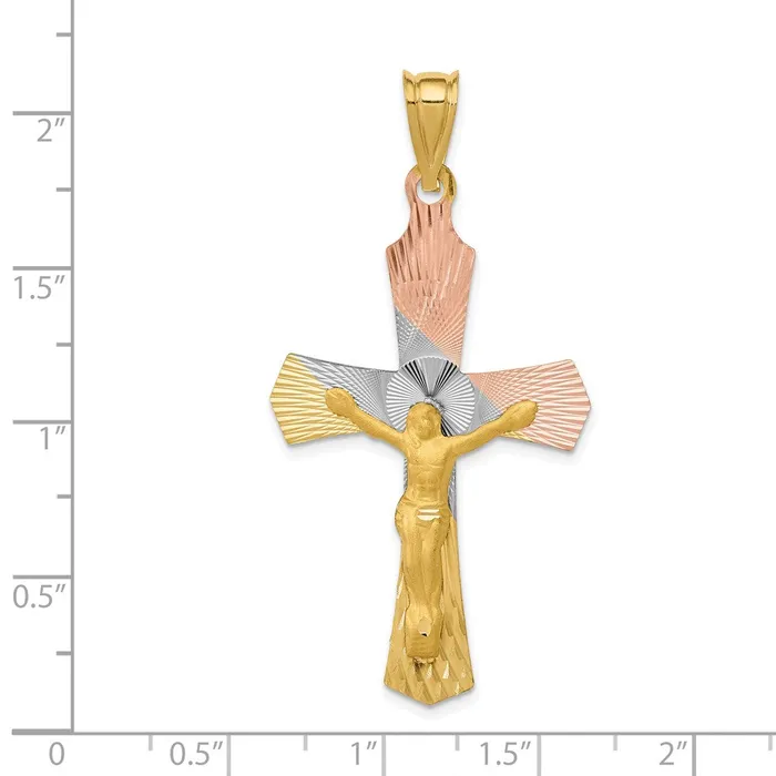 Necklaces Goldia 14k Yellow Rhodium Gold wRose and White Rhodium Crucifix Cross Pendant