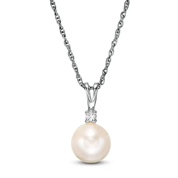 Necklaces Goldia 70mm Cultured Freshwater Pearl and LabCreated White Sapphire Pendant in Sterling Silver Necklaces Goldia 70mm Cultured Freshwater Pearl and LabCreated White Sapphire Pendant in Sterling Silver