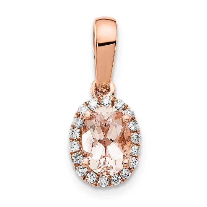 Necklaces Goldiacom 14k Rose Gold Oval Morganite and Diamond Halo Pendant
