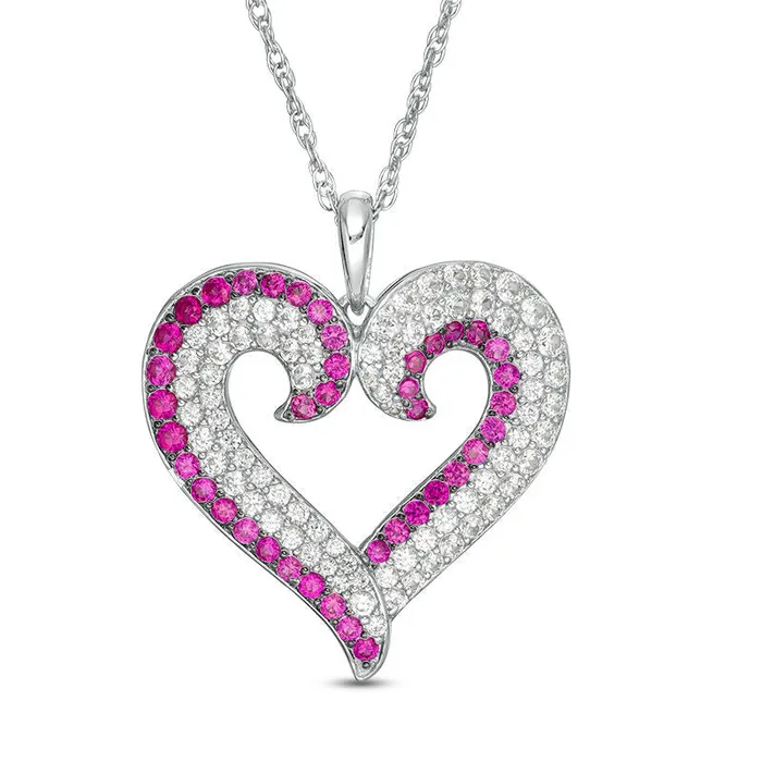 Necklaces Goldia LabCreated Ruby and White Sapphire Curly Heart Pendant in Sterling Silver Necklaces Goldia LabCreated Ruby and White Sapphire Curly Heart Pendant in Sterling Silver