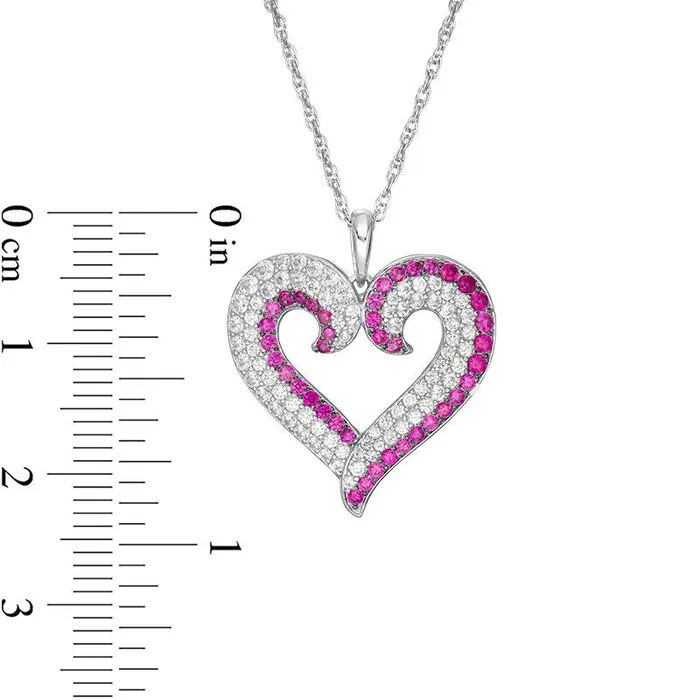 Necklaces Goldia LabCreated Ruby and White Sapphire Curly Heart Pendant in Sterling Silver Necklaces Goldia LabCreated Ruby and White Sapphire Curly Heart Pendant in Sterling Silver