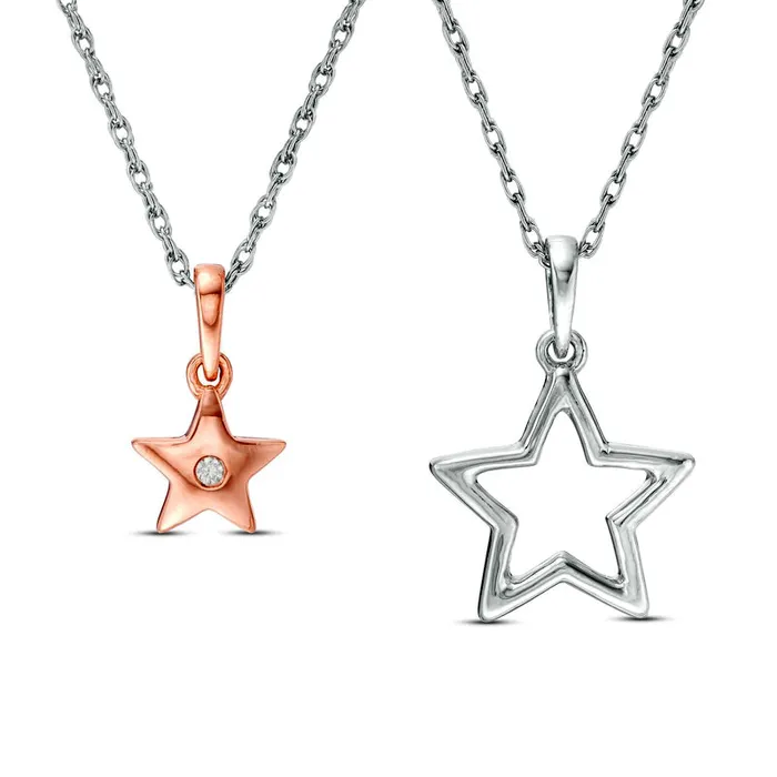Necklaces Goldia Natural Diamond Accent Star and Star Outline Pendant Set in Sterling Silver and 10K Rose Gold