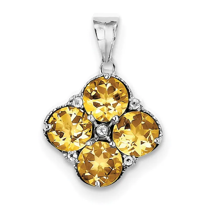 Necklaces Goldia Sterling Silver Rhodiumplated Citrine and White Topaz Round Pendant