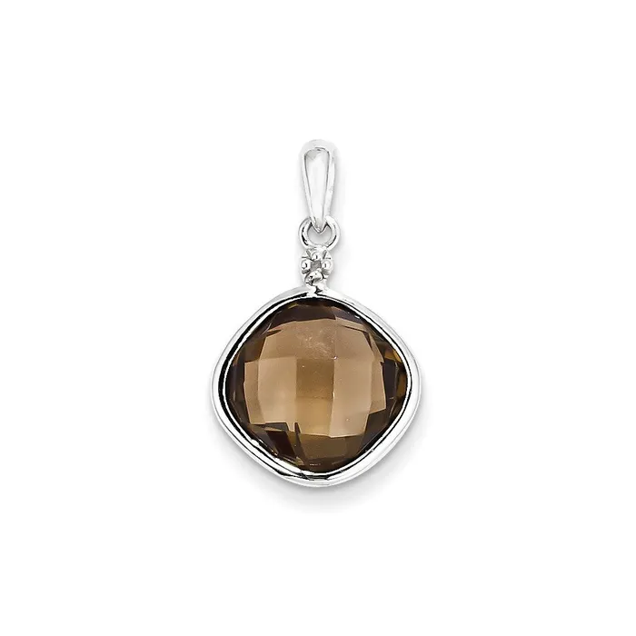 Necklaces Goldia Sterling Silver Rhodium Plated Dia u0026 Smoky Quartz Square Pendant Necklaces Goldia Sterling Silver Rhodium Plated Dia u0026 Smoky Quartz Square Pendant
