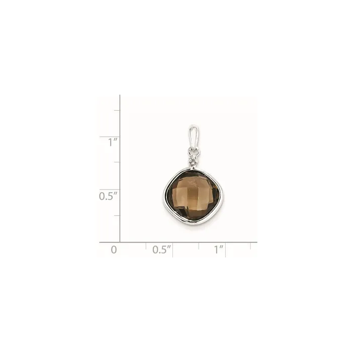 Necklaces Goldia Sterling Silver Rhodium Plated Dia u0026 Smoky Quartz Square Pendant