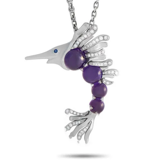Necklaces JMS always Original PreOwned Chanel 18K White Gold 125ct Diamond and Amethyst Swordfish Pin and Necklace Necklaces JMS always Original PreOwned Chanel 18K White Gold 125ct Diamond and Amethyst Swordfish Pin and Necklace