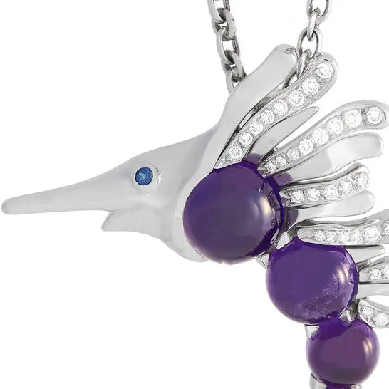 Necklaces JMS always Original PreOwned Chanel 18K White Gold 125ct Diamond and Amethyst Swordfish Pin and Necklace Necklaces JMS always Original PreOwned Chanel 18K White Gold 125ct Diamond and Amethyst Swordfish Pin and Necklace