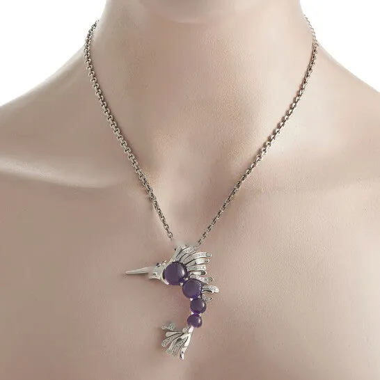 Necklaces JMS always Original PreOwned Chanel 18K White Gold 125ct Diamond and Amethyst Swordfish Pin and Necklace Necklaces JMS always Original PreOwned Chanel 18K White Gold 125ct Diamond and Amethyst Swordfish Pin and Necklace