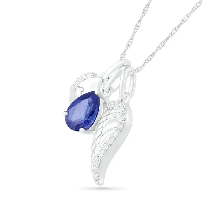 Necklaces PearShaped LabCreated Blue and White Sapphire Wing and Nurse Cap Charm Pendant in Sterling Silver Goldia Necklaces PearShaped LabCreated Blue and White Sapphire Wing and Nurse Cap Charm Pendant in Sterling Silver Goldia