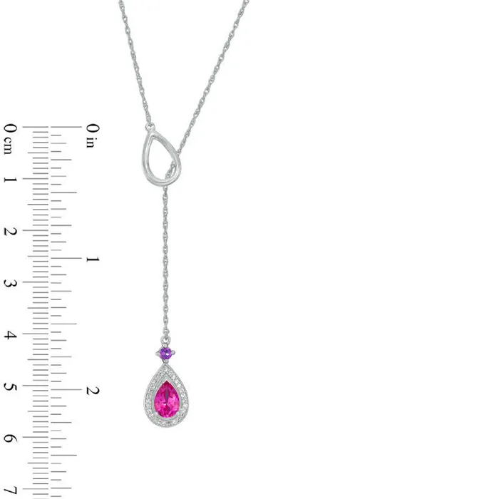 Necklaces PearShaped LabCreated Pink Sapphire Amethyst and 01 CT TW Diamond Frame Lariat Necklace in Sterling Silver Goldia Necklaces PearShaped LabCreated Pink Sapphire Amethyst and 01 CT TW Diamond Frame Lariat Necklace in Sterling Silver Goldia