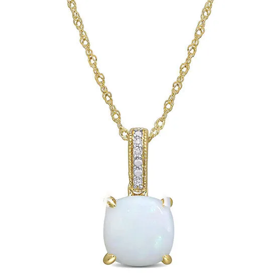 Original AMOUR 1 13 CT TGW Opal and Diamond Accent Milgrain Pendant In 10K Yellow Gold JMS always Necklaces Original AMOUR 1 13 CT TGW Opal and Diamond Accent Milgrain Pendant In 10K Yellow Gold JMS always Necklaces