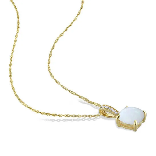Original AMOUR 1 13 CT TGW Opal and Diamond Accent Milgrain Pendant In 10K Yellow Gold JMS always Necklaces Original AMOUR 1 13 CT TGW Opal and Diamond Accent Milgrain Pendant In 10K Yellow Gold JMS always Necklaces