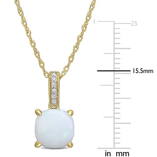 Original AMOUR 1 13 CT TGW Opal and Diamond Accent Milgrain Pendant In 10K Yellow Gold JMS always Necklaces Original AMOUR 1 13 CT TGW Opal and Diamond Accent Milgrain Pendant In 10K Yellow Gold JMS always Necklaces
