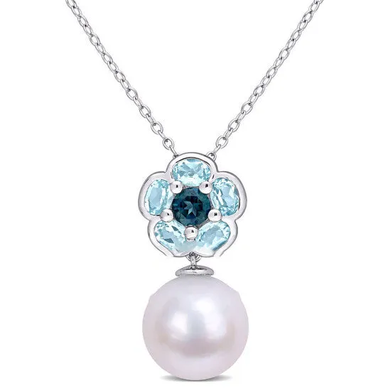 Original AMOUR 1 35 CT TGW Blue Topaz and 1112 Mm Freshwater Cultured Pearl Floral Pendant with Chain In Sterling Silver JMS always Necklaces Original AMOUR 1 35 CT TGW Blue Topaz and 1112 Mm Freshwater Cultured Pearl Floral Pendant with Chain In Sterling Silver JMS always Necklaces