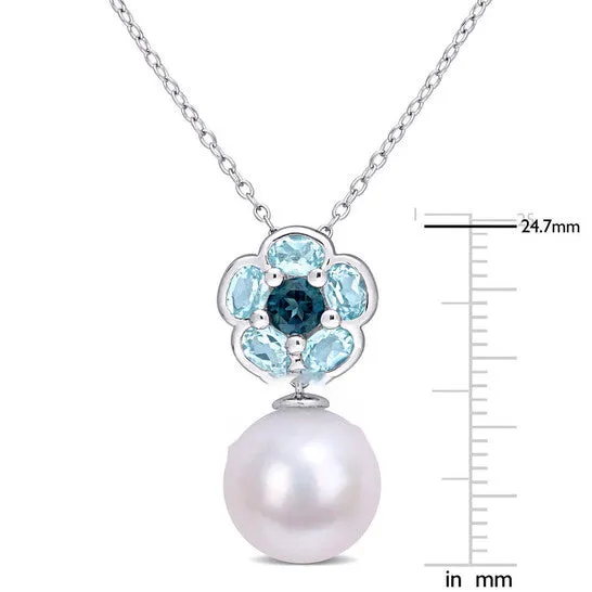 Original AMOUR 1 35 CT TGW Blue Topaz and 1112 Mm Freshwater Cultured Pearl Floral Pendant with Chain In Sterling Silver JMS always Necklaces Original AMOUR 1 35 CT TGW Blue Topaz and 1112 Mm Freshwater Cultured Pearl Floral Pendant with Chain In Sterling Silver JMS always Necklaces
