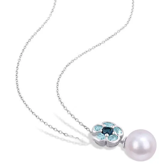 Original AMOUR 1 35 CT TGW Blue Topaz and 1112 Mm Freshwater Cultured Pearl Floral Pendant with Chain In Sterling Silver JMS always Necklaces Original AMOUR 1 35 CT TGW Blue Topaz and 1112 Mm Freshwater Cultured Pearl Floral Pendant with Chain In Sterling Silver JMS always Necklaces