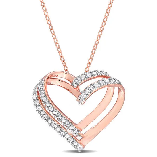 Original AMOUR 15 CT TW Diamond Open Heart Pendant with Chain In Rose Plated Sterling Silver JMS always Necklaces Original AMOUR 15 CT TW Diamond Open Heart Pendant with Chain In Rose Plated Sterling Silver JMS always Necklaces