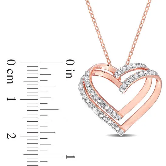 Original AMOUR 15 CT TW Diamond Open Heart Pendant with Chain In Rose Plated Sterling Silver JMS always Necklaces Original AMOUR 15 CT TW Diamond Open Heart Pendant with Chain In Rose Plated Sterling Silver JMS always Necklaces