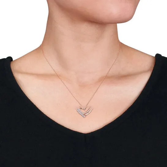 Original AMOUR 15 CT TW Diamond Open Heart Pendant with Chain In Rose Plated Sterling Silver JMS always Necklaces Original AMOUR 15 CT TW Diamond Open Heart Pendant with Chain In Rose Plated Sterling Silver JMS always Necklaces