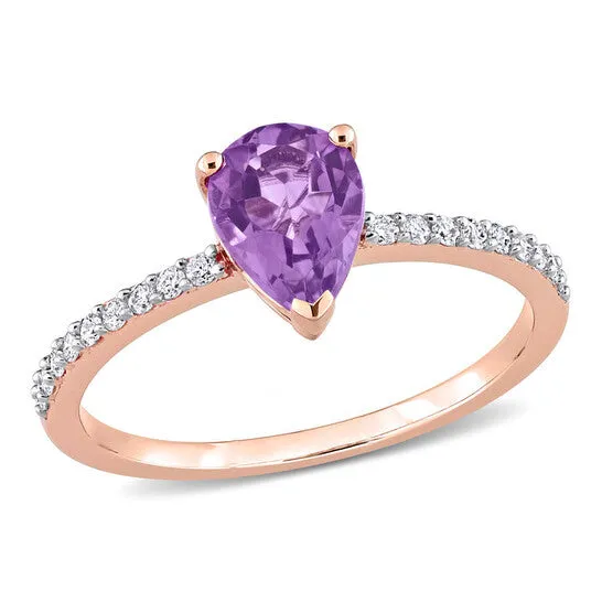 Original Amour 14k Rose Gold 1 CT TGW Pear Shape Amethyst and 17 CT TDW Diamond Ring JMS always Rings Original Amour 14k Rose Gold 1 CT TGW Pear Shape Amethyst and 17 CT TDW Diamond Ring JMS always Rings