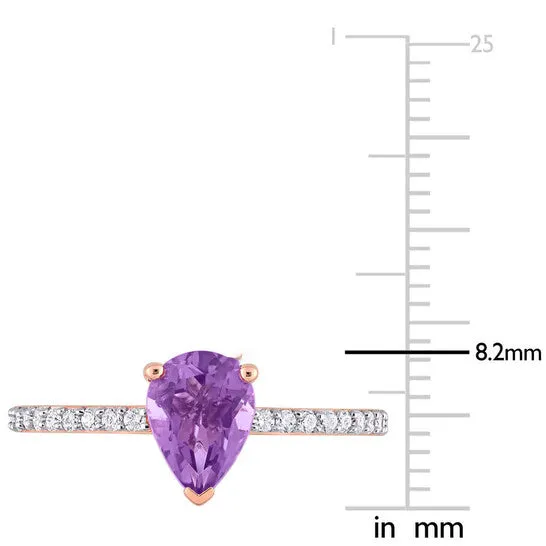 Original Amour 14k Rose Gold 1 CT TGW Pear Shape Amethyst and 17 CT TDW Diamond Ring JMS always Rings Original Amour 14k Rose Gold 1 CT TGW Pear Shape Amethyst and 17 CT TDW Diamond Ring JMS always Rings