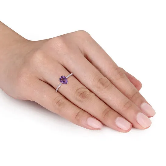 Original Amour 14k Rose Gold 1 CT TGW Pear Shape Amethyst and 17 CT TDW Diamond Ring JMS always Rings Original Amour 14k Rose Gold 1 CT TGW Pear Shape Amethyst and 17 CT TDW Diamond Ring JMS always Rings