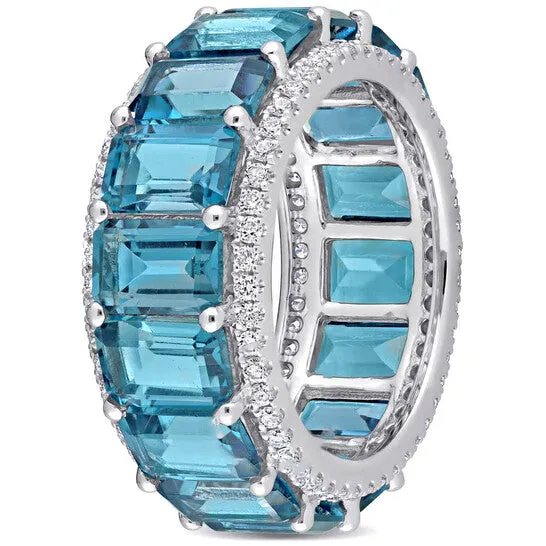 Original Amour 14k White Gold 58 CT Diamond TW And 11 78 CT TGW London Blue Topaz Eternity Ring JMS always Rings