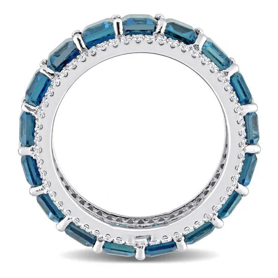 Original Amour 14k White Gold 58 CT Diamond TW And 11 78 CT TGW London Blue Topaz Eternity Ring JMS always Rings