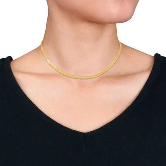 Original AMOUR 35mm Flex Herringbone Chain Necklace In 10K Yellow Gold 16 In JMS always Necklaces