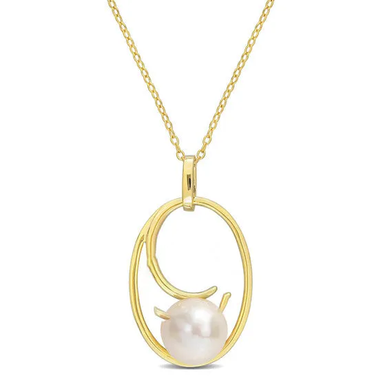 Original AMOUR 9510mm Cultured Freshwater Pearl Geometric Pendant with Chain In Yellow Plated Sterling Silver JMS always Necklaces Original AMOUR 9510mm Cultured Freshwater Pearl Geometric Pendant with Chain In Yellow Plated Sterling Silver JMS always Necklaces
