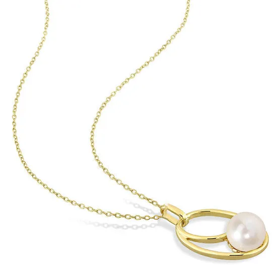 Original AMOUR 9510mm Cultured Freshwater Pearl Geometric Pendant with Chain In Yellow Plated Sterling Silver JMS always Necklaces Original AMOUR 9510mm Cultured Freshwater Pearl Geometric Pendant with Chain In Yellow Plated Sterling Silver JMS always Necklaces