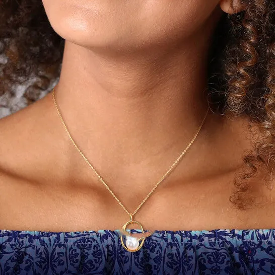 Original AMOUR 9510mm Cultured Freshwater Pearl Geometric Pendant with Chain In Yellow Plated Sterling Silver JMS always Necklaces Original AMOUR 9510mm Cultured Freshwater Pearl Geometric Pendant with Chain In Yellow Plated Sterling Silver JMS always Necklaces