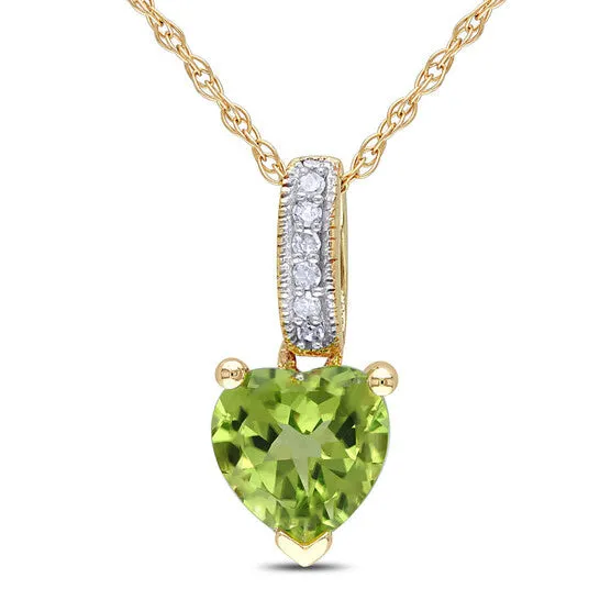 Original AMOUR Heart Shaped Peridot Pendant and Chain with Diamonds In 10K Yellow Gold JMS always Necklaces Original AMOUR Heart Shaped Peridot Pendant and Chain with Diamonds In 10K Yellow Gold JMS always Necklaces