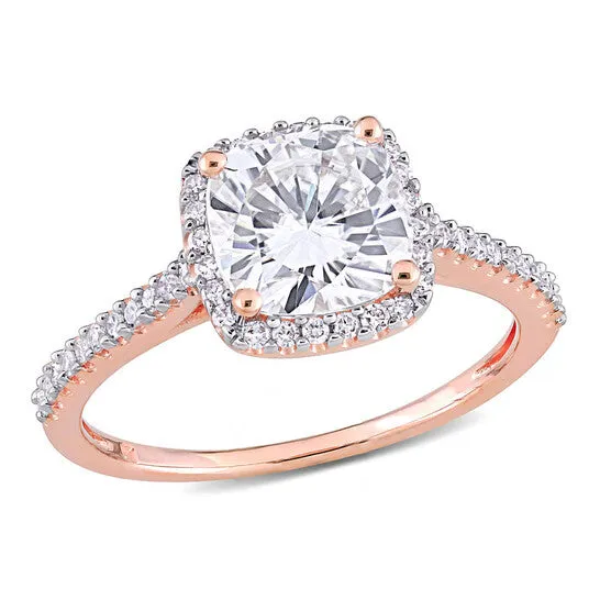 Original Amour Ladies 14k Rose Gold 2 Ct Cushion Cut White Diamond Pave Ring JMS always Rings