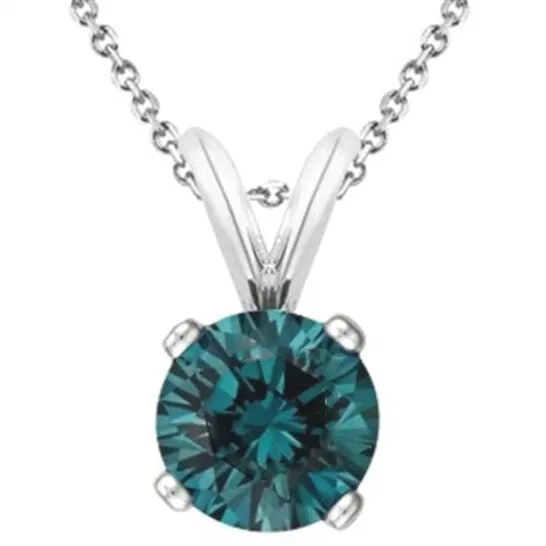 Original Maulijewels Blue Diamond 14 Carat Natural Solitaire Pendant In 14K White Gold With 18 14K White Gold Plated Sterling Silver Box Chain JMS always Necklaces Original Maulijewels Blue Diamond 14 Carat Natural Solitaire Pendant In 14K White Gold With 18 14K White Gold Plated Sterling Silver Box Chain JMS always Necklaces