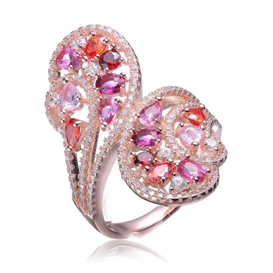 Original Megan Walford Sterling Silver with Rose Plated Multi Colored Cubic Zirconia Swirl Bypass Ring JMS always Rings Original Megan Walford Sterling Silver with Rose Plated Multi Colored Cubic Zirconia Swirl Bypass Ring JMS always Rings