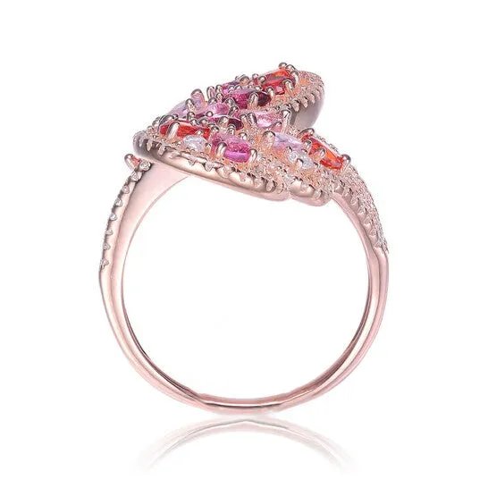 Original Megan Walford Sterling Silver with Rose Plated Multi Colored Cubic Zirconia Swirl Bypass Ring JMS always Rings Original Megan Walford Sterling Silver with Rose Plated Multi Colored Cubic Zirconia Swirl Bypass Ring JMS always Rings