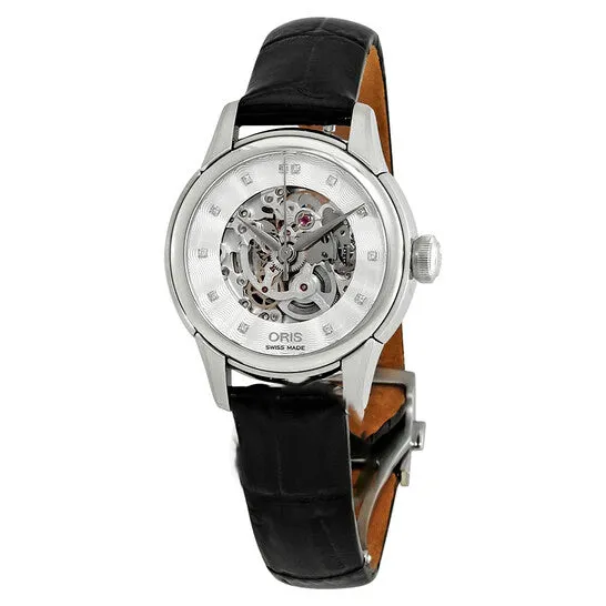 Original Oris Artelier Skeleton Dial Automatic Ladies Leather Watch 56076874019LS JMS always Watches