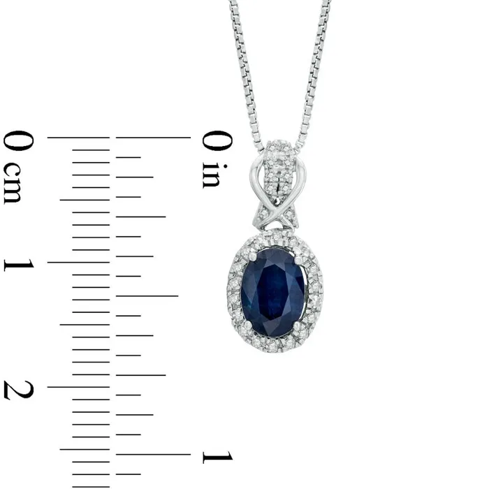 Oval Blue Sapphire and 02 CT TW Natural Diamond Pendant in Sterling Silver Goldia Necklaces Oval Blue Sapphire and 02 CT TW Natural Diamond Pendant in Sterling Silver Goldia Necklaces