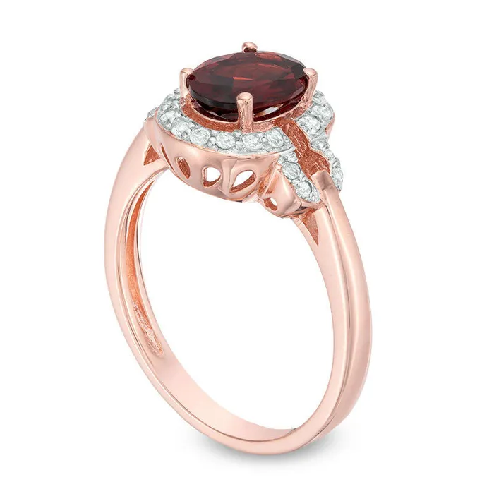 Oval Garnet and White Topaz Doorknocker Frame Ring in Sterling Silver with Solid 14K Rose Gold Plate Goldia Rings Oval Garnet and White Topaz Doorknocker Frame Ring in Sterling Silver with Solid 14K Rose Gold Plate Goldia Rings