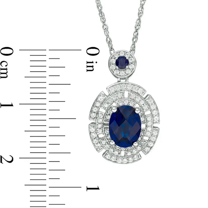 Oval LabCreated Blue and White Sapphire Aztec Inspired Frame Drop Pendant in Sterling Silver Goldia Earrings Oval LabCreated Blue and White Sapphire Aztec Inspired Frame Drop Pendant in Sterling Silver Goldia Earrings