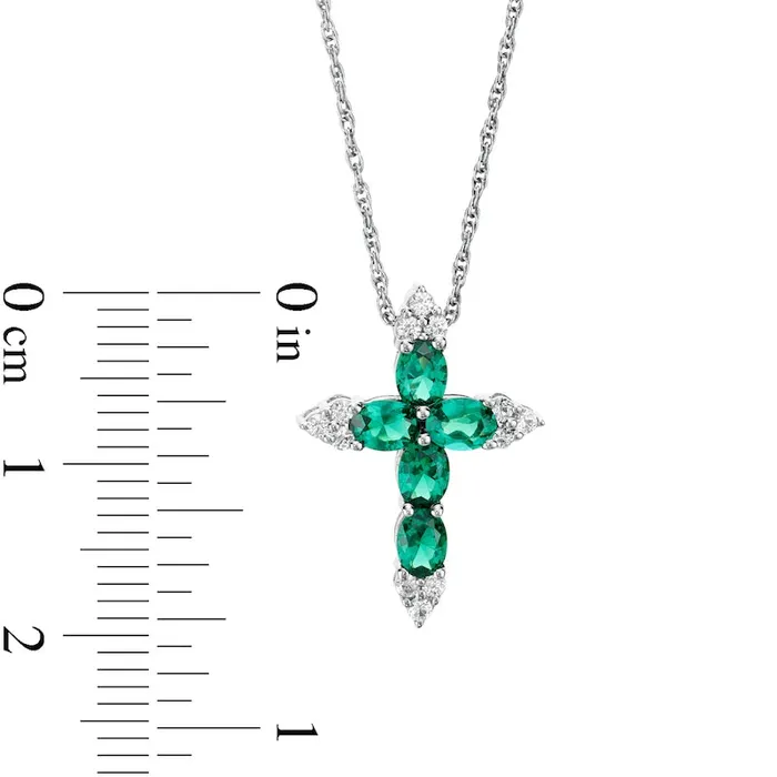 Oval LabCreated Emerald and White Sapphire TriPoint Cross Pendant in Sterling Silver Goldia Necklaces Oval LabCreated Emerald and White Sapphire TriPoint Cross Pendant in Sterling Silver Goldia Necklaces