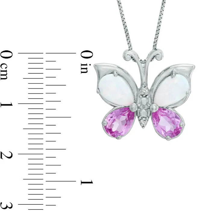 PearShaped LabCreated Opal Pink Sapphire and Diamond Accent Butterfly Pendant in Sterling Silver Goldia Necklaces PearShaped LabCreated Opal Pink Sapphire and Diamond Accent Butterfly Pendant in Sterling Silver Goldia Necklaces