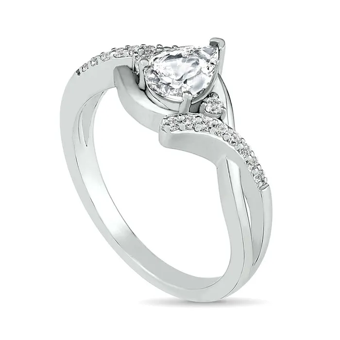 PearShaped LabCreated White Sapphire Bypass Crossover Shank Ring in Sterling Silver Goldia Rings PearShaped LabCreated White Sapphire Bypass Crossover Shank Ring in Sterling Silver Goldia Rings