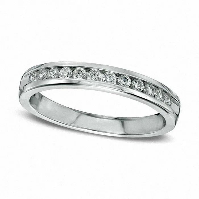 Previously Owned 050 CT TW Natural Diamond Channel Band in Solid 14K White Gold Goldia Rings Previously Owned 050 CT TW Natural Diamond Channel Band in Solid 14K White Gold Goldia Rings