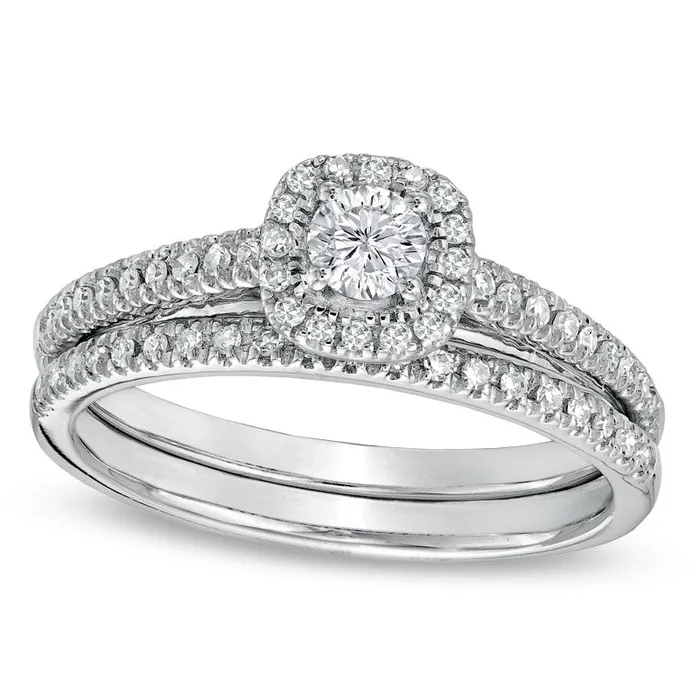 Previously Owned 050 CT TW Natural Diamond Frame Bridal Engagement Ring Set in Solid 14K White Gold Goldia Rings Previously Owned 050 CT TW Natural Diamond Frame Bridal Engagement Ring Set in Solid 14K White Gold Goldia Rings